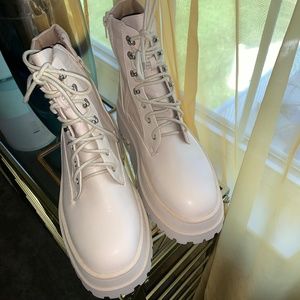 Nude/cream platform combat boots